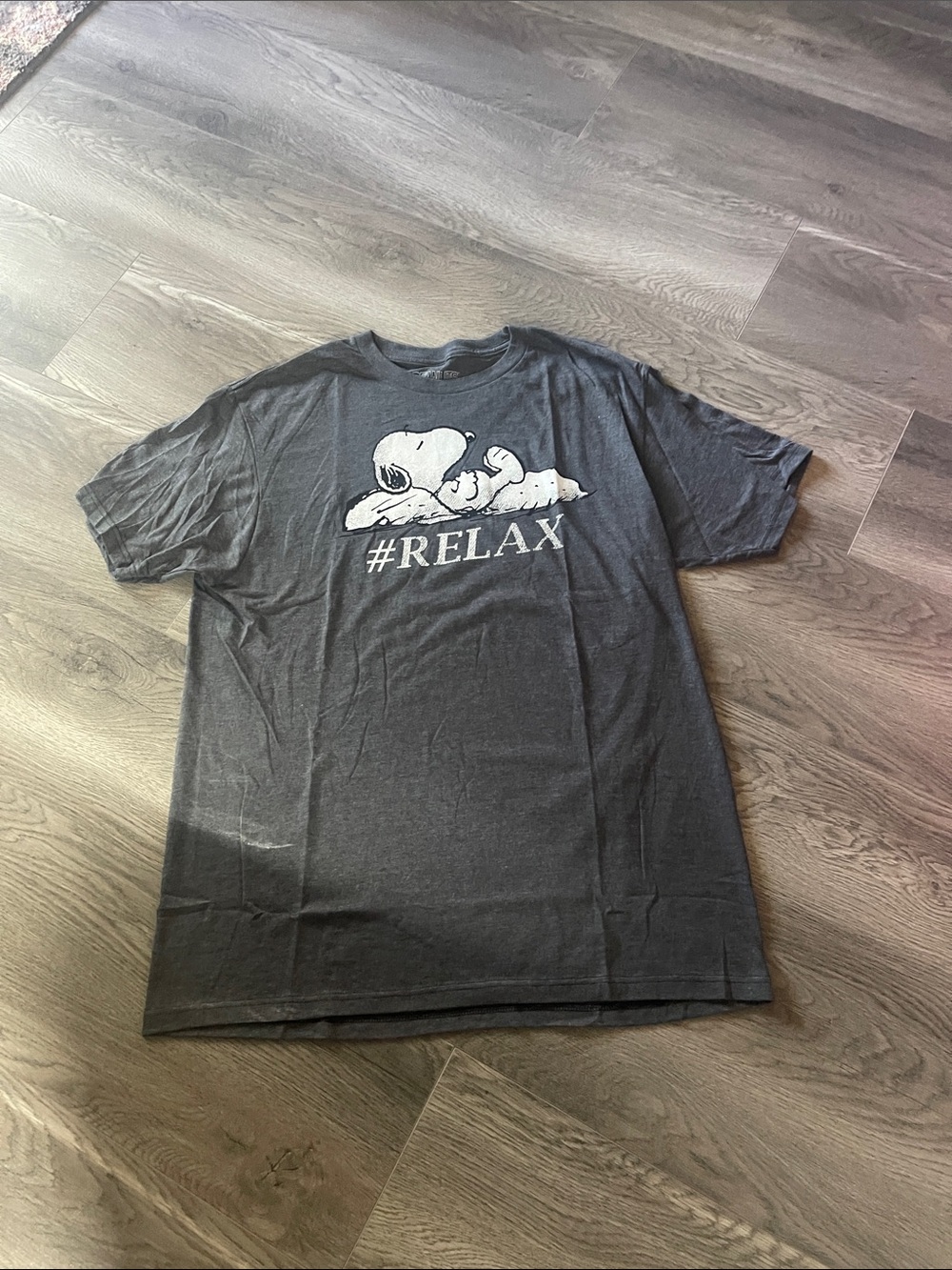 Peanuts Men's Charcoal Snoopy #RELAX Short Sleeve Tee